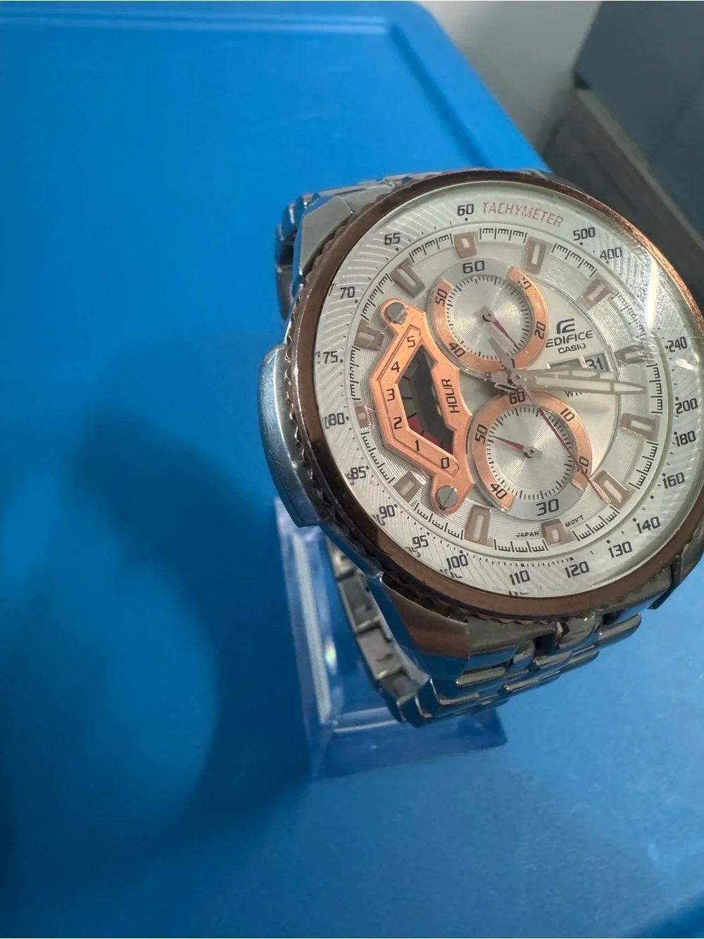 #139 Casio Edifice Silver and Rose Gold Chronograph Smartwatch